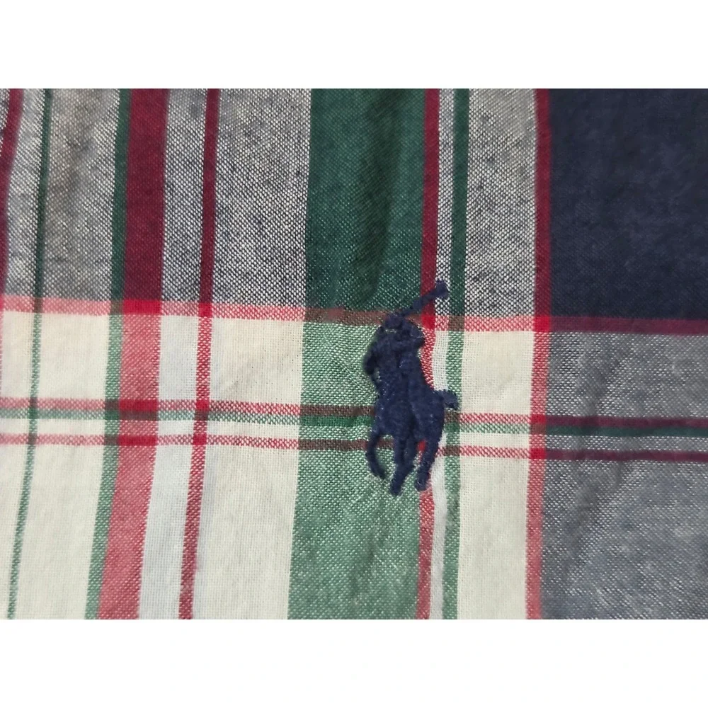 Ralph Lauren Boys Plaid Button Down Shirt Navy Green Red Cotton Size M 12/14